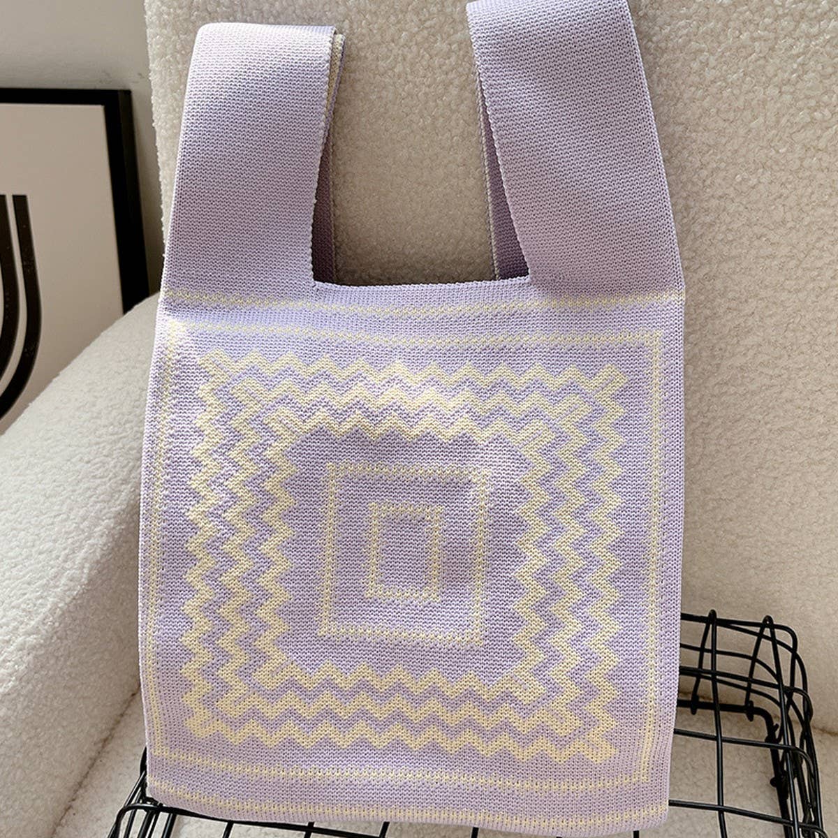 CUAB00621_TEXTURED KNIT TOTE BAG WOMEN¡¯S STRIPED HANDBAG