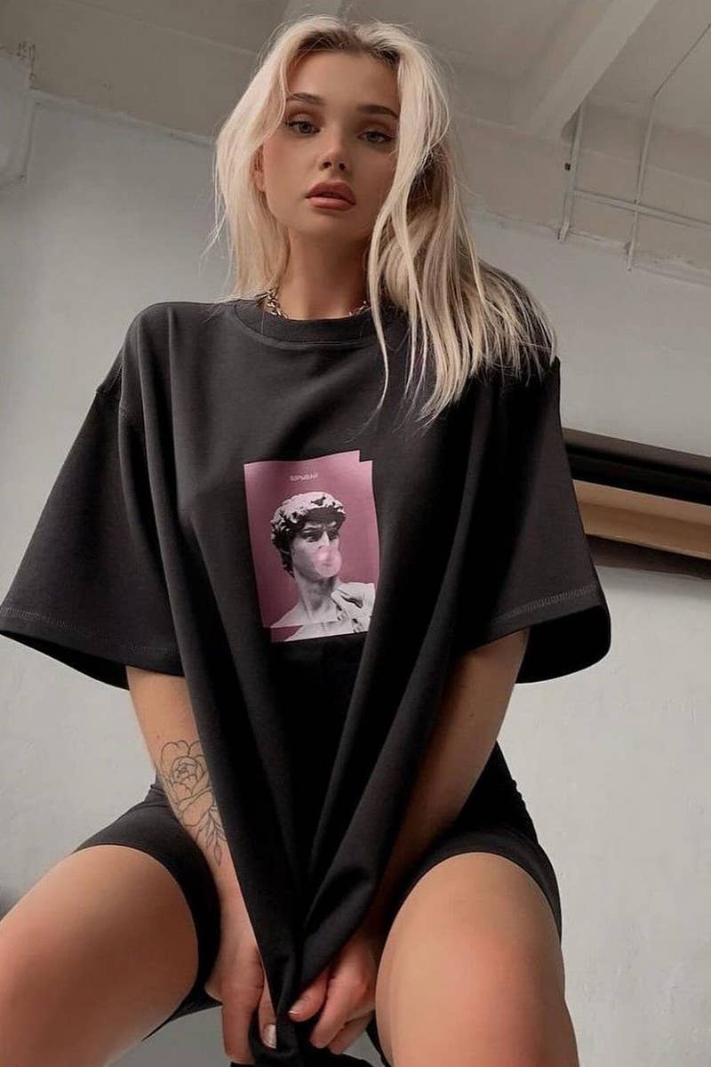 CWTTS1281_COTTON PRINTED LOOSE CASUAL SHORT SLEEVES