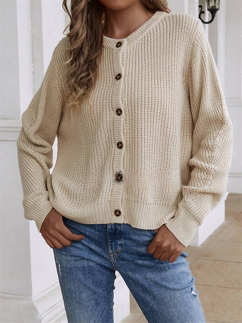 CWOSWL1398_Button Down V-neck Long Sleeve Sweater