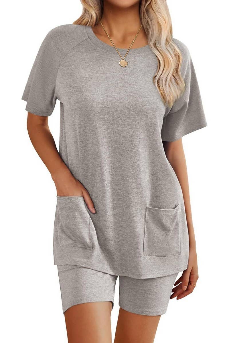 CWSTB00485_2025 WOMEN 2 PIECE LOUNGE SET SHORT SLEEVE SHORTS