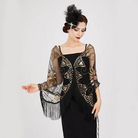 Beaded Sequin Midi Shawl ??Vintage Evening Cover_CWMM8956
