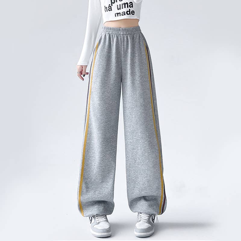 ATHLEISURE STRIPED HIGH WAIST STRAIGHT LEG SLACKS