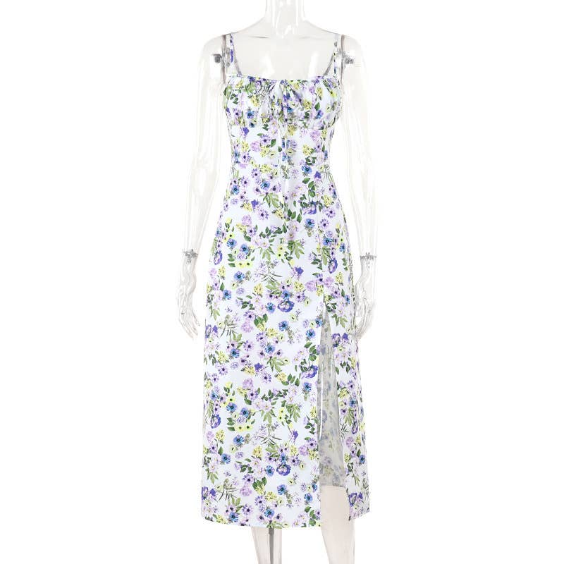 Backless Slit Maxi Flare Floral Dress