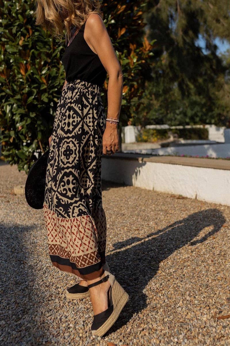 CWBLS0561_SUMMER NEW PRINTED LOOSE STITCHING BIG SWING SKIRT