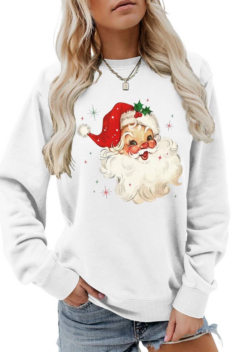 CWTBLL01324_SANTA CLAUS HEAD PATTERN PULLOVER SWEATSHIRT