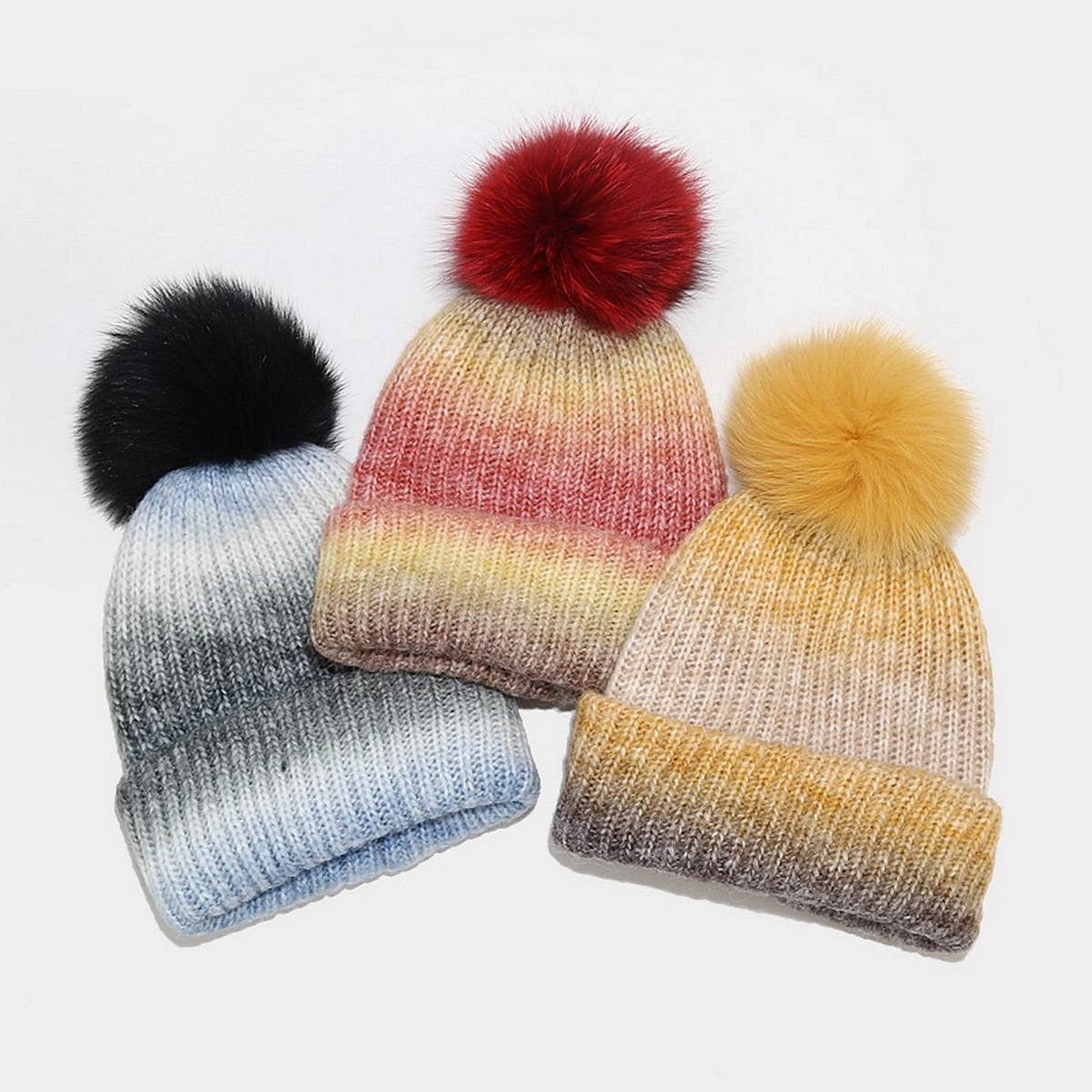 GRADIENT WARM POM POM KNITTED HAT_CWAH1618