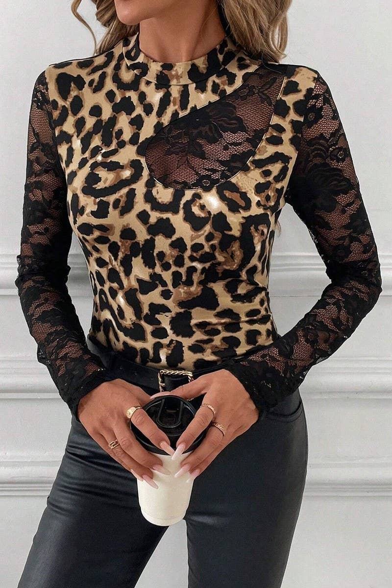 CWTBLL3508_LACE PATCHWORK LONG-SLEEVED BOTTOMING TOP