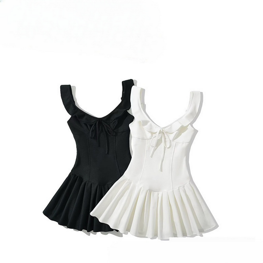 Ruffle Trim Knit Dress - French Fit & Flare Style