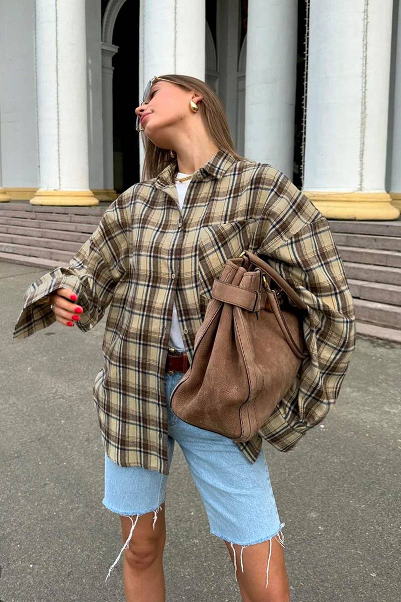 CWTBLL00581_LOOSE PLAID LONG SLEEVE CASUAL SHIRT TOP