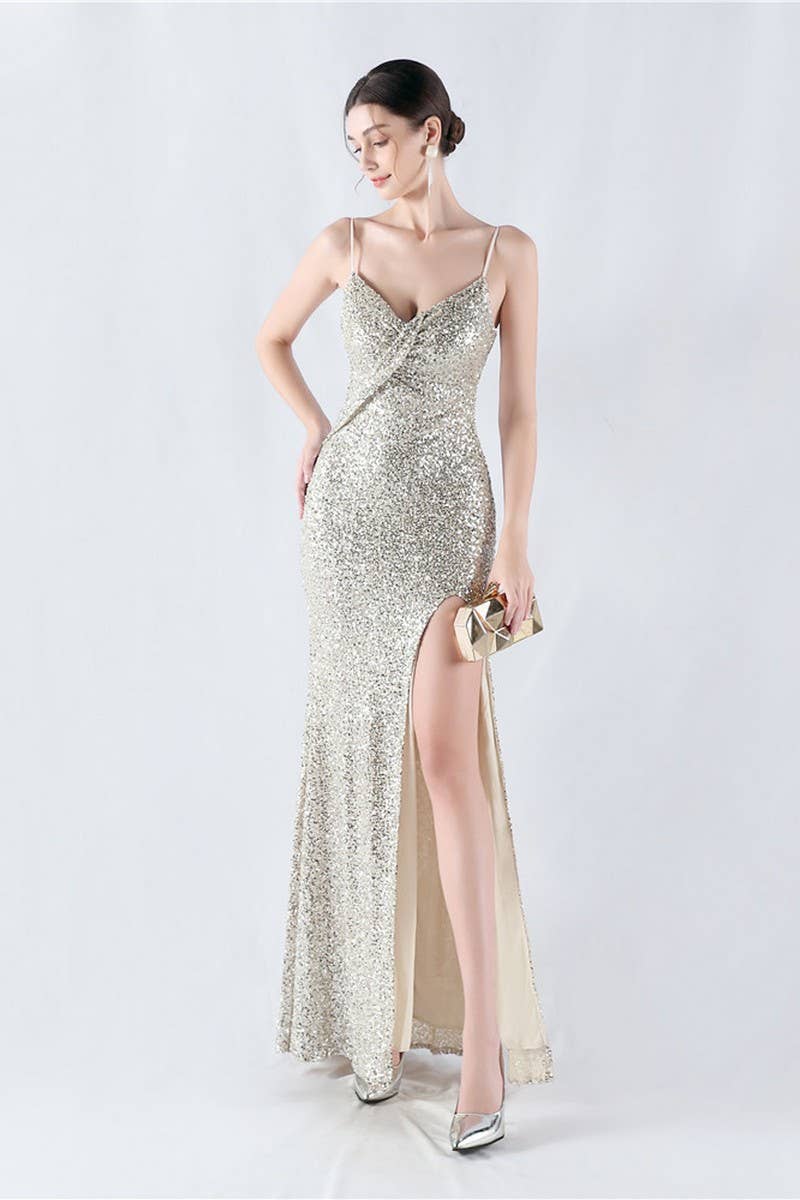 CWDMD4825_ELEGANT SEXY HIGH-SLIT SLING EVENING DRESS