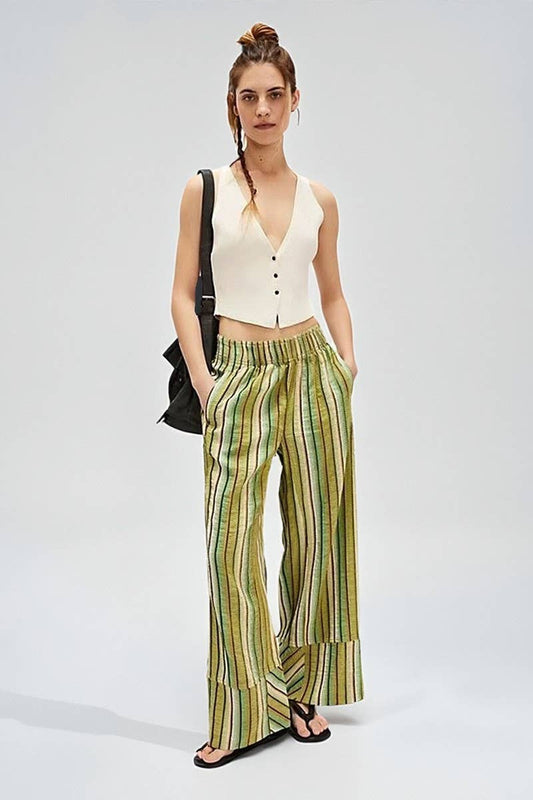 CWBLP01034_CASUAL STRIPED HIGH WAIST LOOSE PANTS