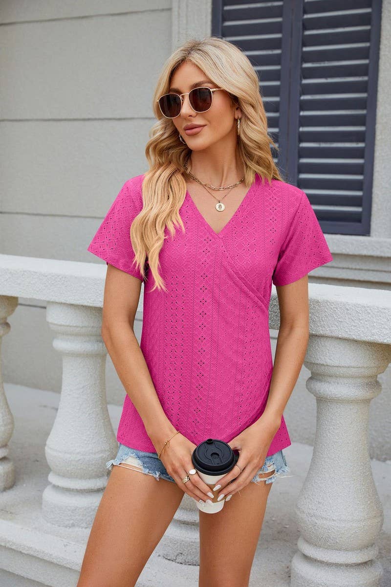 CWTTS0847_V-Neck Short Sleeve Knit Top