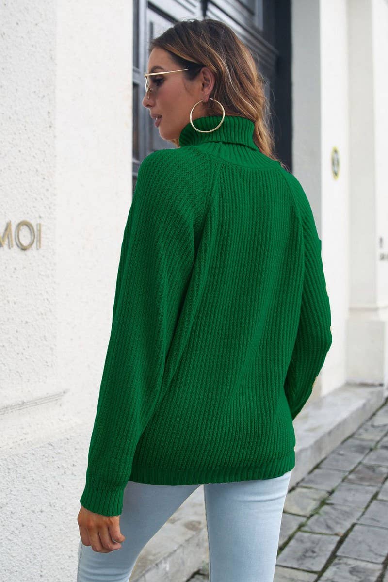 CWOSWL4198_HIGH COLLAR RAGLAN SLEEVE LOOSE  KNITTED SWEATER