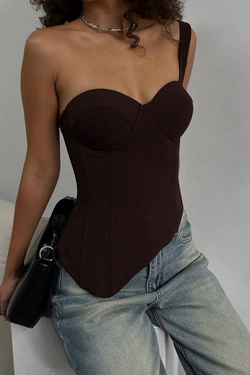 CWTTSL0436_WOMEN'S IRREGULAR ONE-SHOULDER CAMISOLE VEST