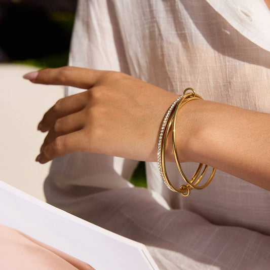 Luxury 18K Gold Multi-Layer Zircon Titanium Cuff
