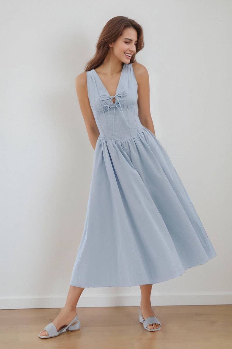 CWDMD6405_V-NECK TIE STRAP BODYCON MAXI DRESS