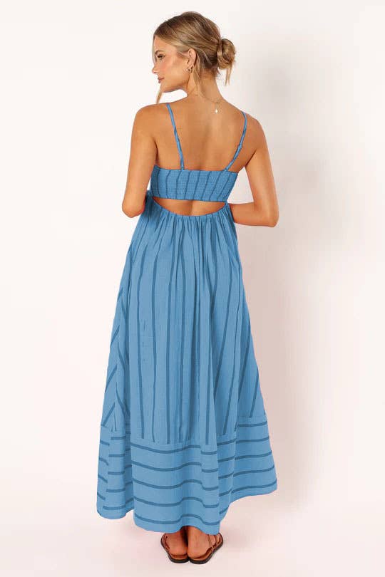 Backless swing Striped sleeveless halter dress