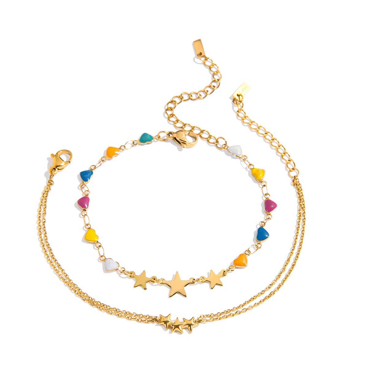 Bright Enamel Heart Star Bracelet, 18K Gold Steel_CWAJE4812