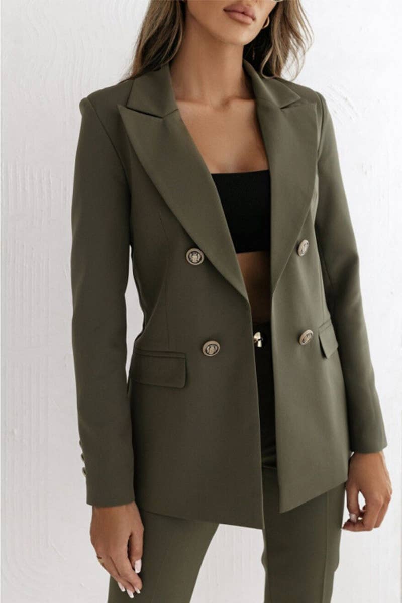 DOUBLE BREASTED SOLID COLOR STYLISH SUIT JACKET