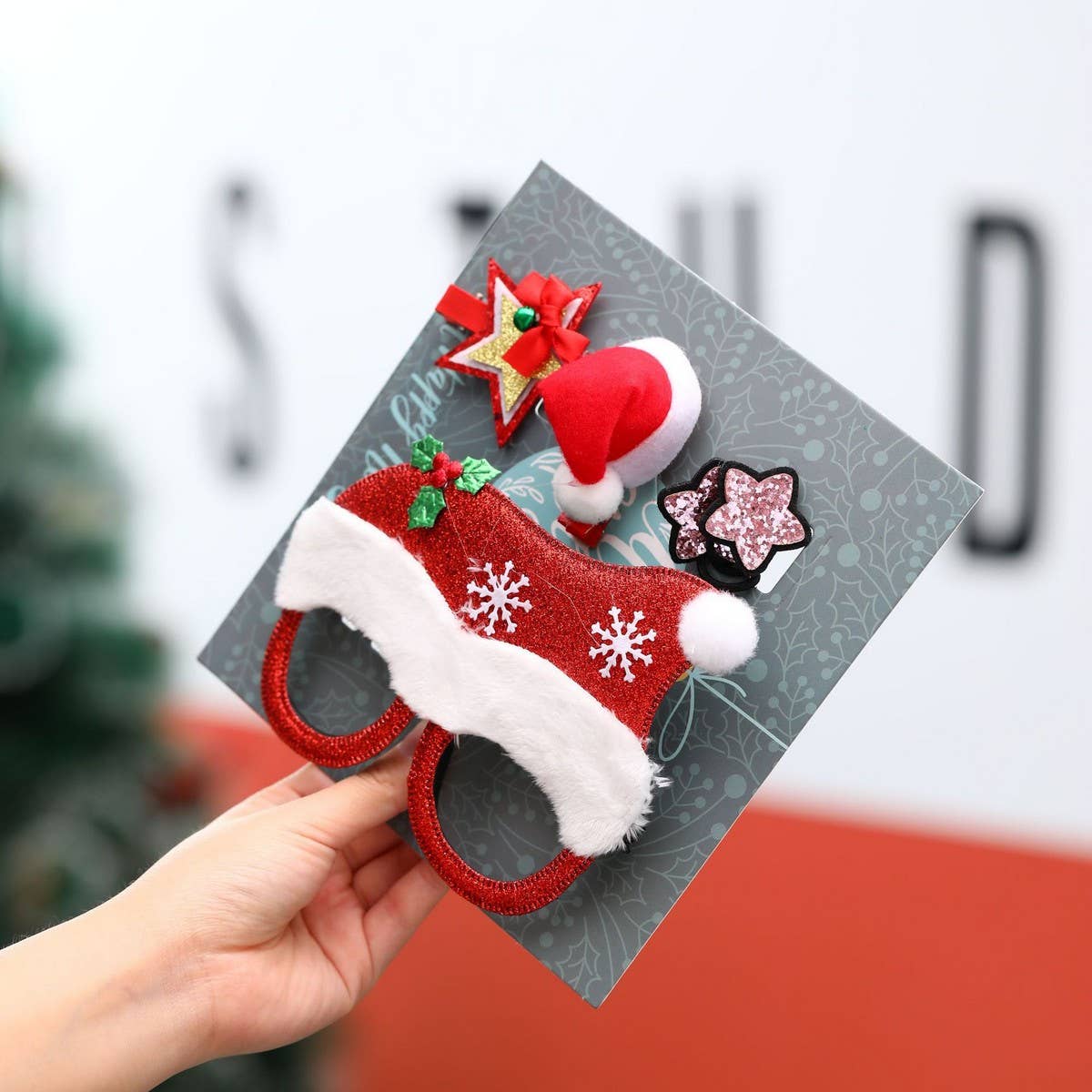 Christmas Hair Clip & Glasses Set, Kids Gift 4pcs