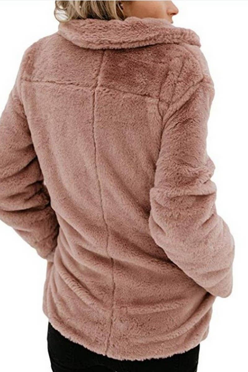 Cardigan suit collar pocket long sleeve plush coat