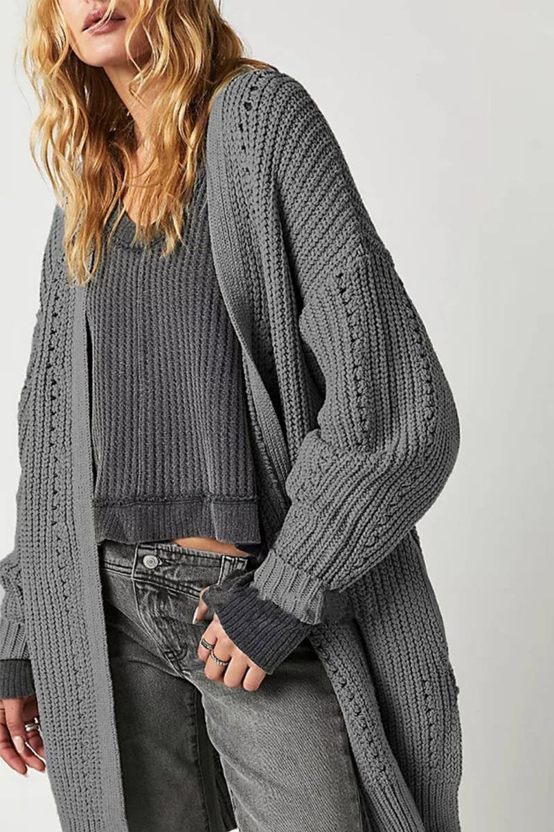 CWOCAL1829_HOLLOWED OUT LONG POCKET CARDIGAN LONG STYLE