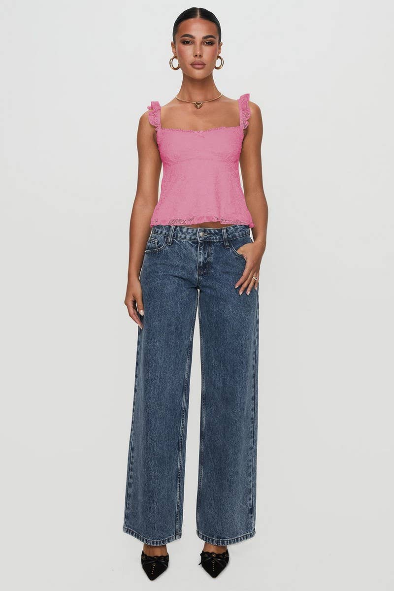 CWTTK0934_SOLID COLOR SEXY LACE PANEL CAMI TOP