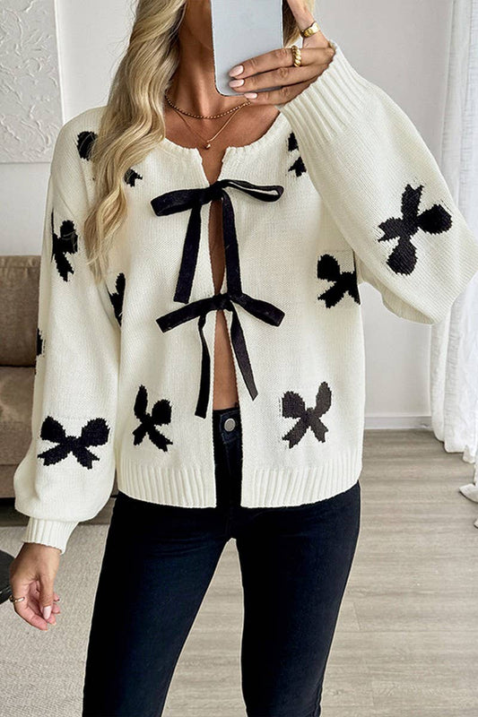CWOCAL2318_WOMEN'S TIE FRONT BOW KNIT CARDIGAN SWEATER