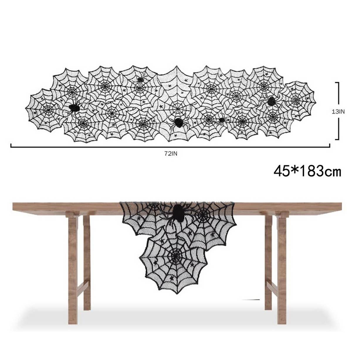 HALLOWEEN BLACK HORROR SPIDER WEB TABLE RUNNER