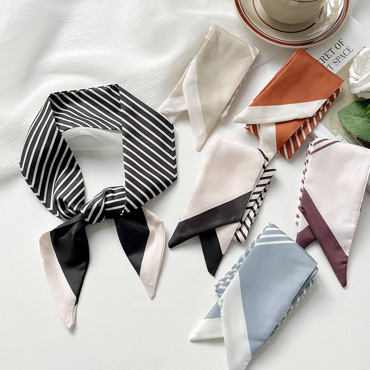 VERSATILE BLACK STRIPED SCARF HEADBAND SCARF