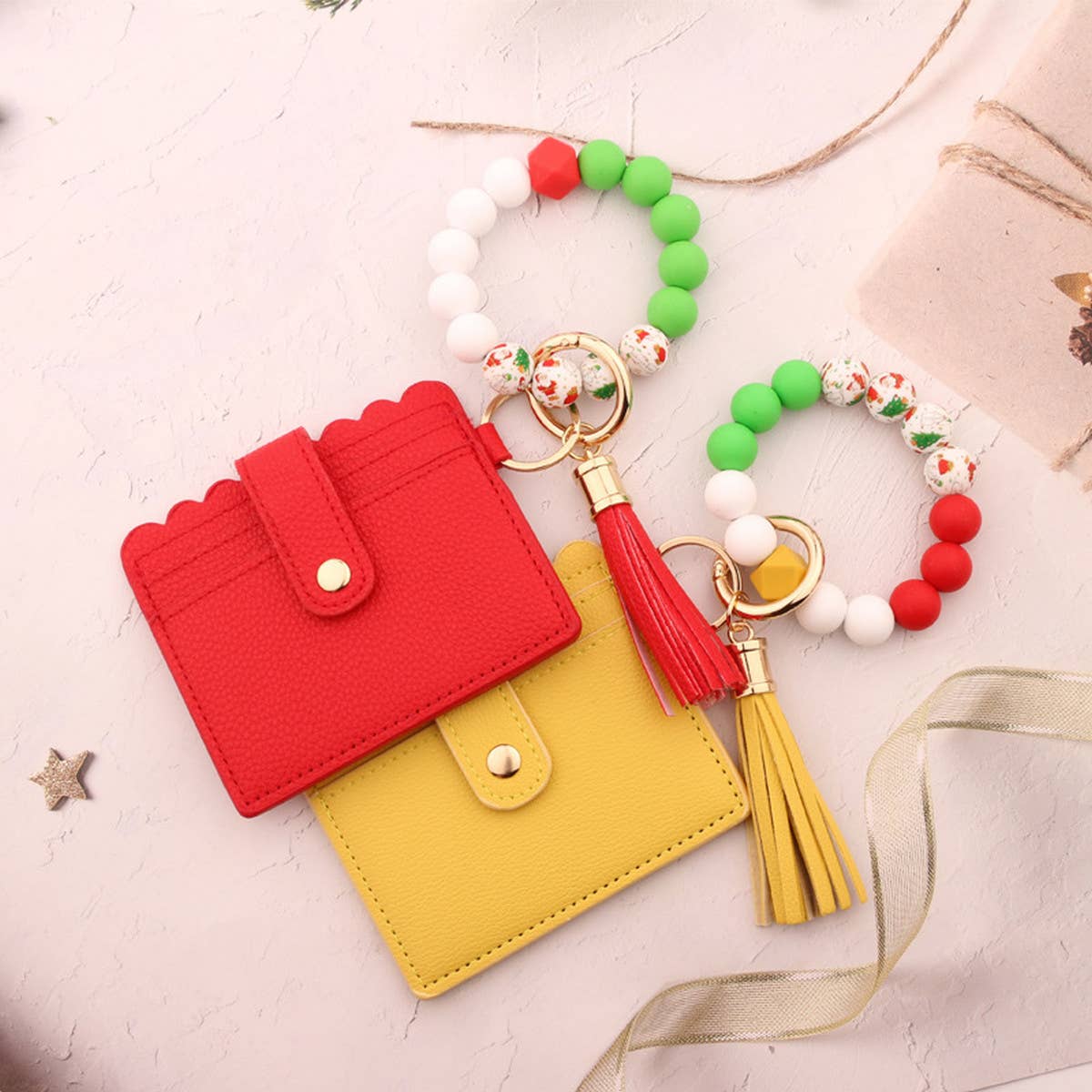 CHRISTMAS NEW SILICONE BEAD BRACELET KEYCHAIN