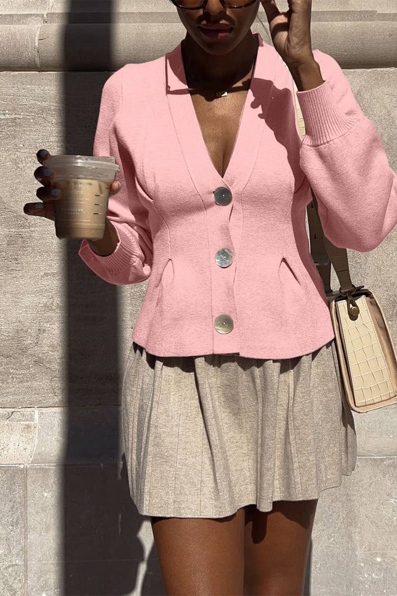 CWOSWL07509_V-NECK BUTTON LONG-SLEEVED KNITTED SWEATER