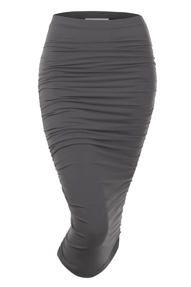 CWBMS070_PLUS Slim Fit Ruched Long Pencil Skirt