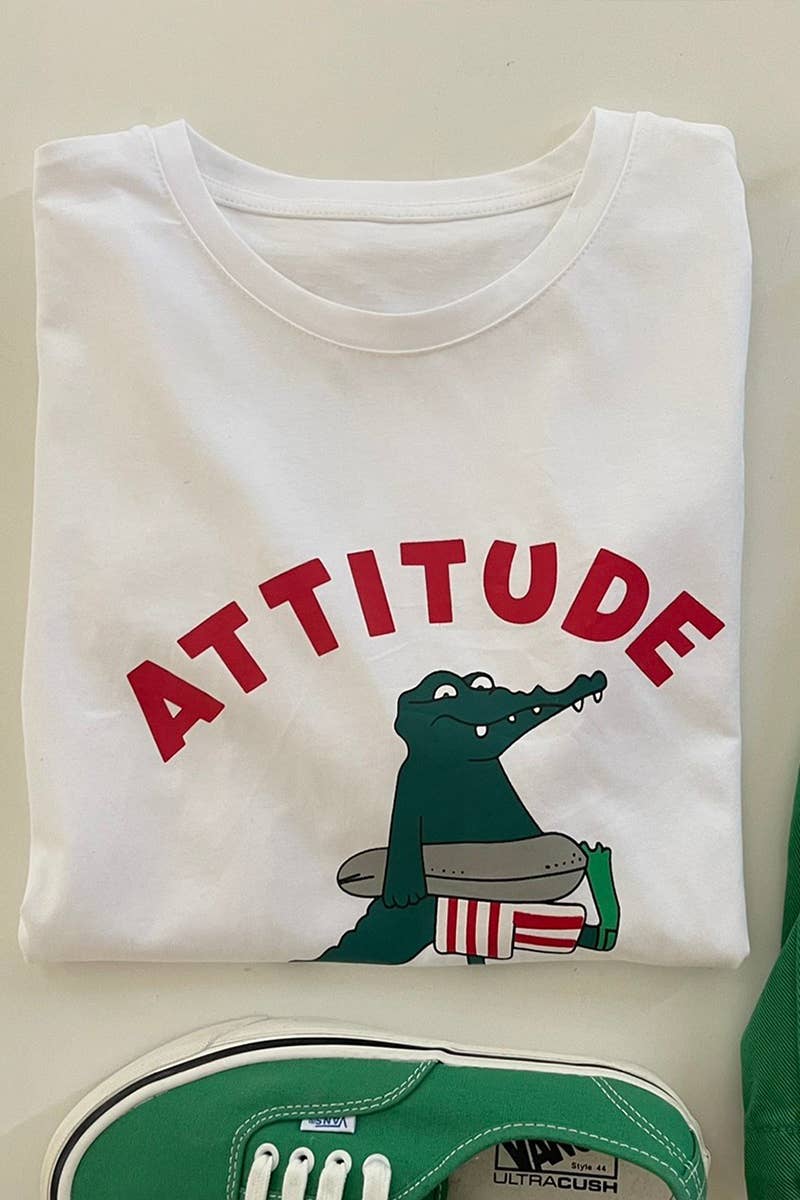 CWTTS0975_CARTOON LETTER PATTERN SHORT SLEEVED T SHIRT