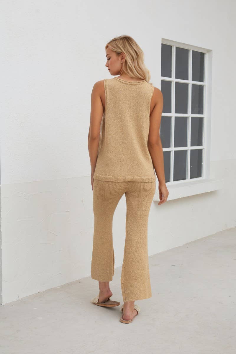 CWSTB0584_CASUAL CREW NECK SLEEVELESS PANTS KNIT SET