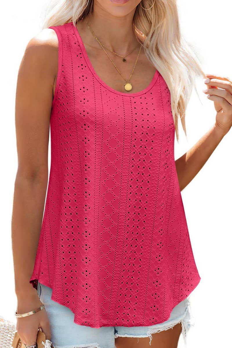 CWTBLSL0443_ROUND NECK NEEDLE EYE SLEEVELESS VEST T-SHIRT