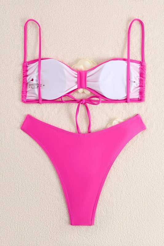 CWMW0876_SOLID COLOR 3D FLOWER SPLIT BIKINI SWIMSUIT