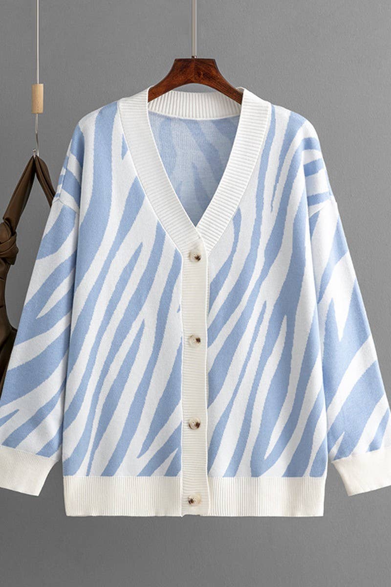 CWOCAL00673_SINGLE BUTTON STRIPED KNIT CARDIGAN