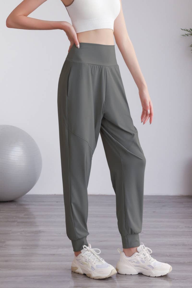 CWBMP0194_HIGH-WAISTED PLASTIC CASUAL FITNESS PANTS