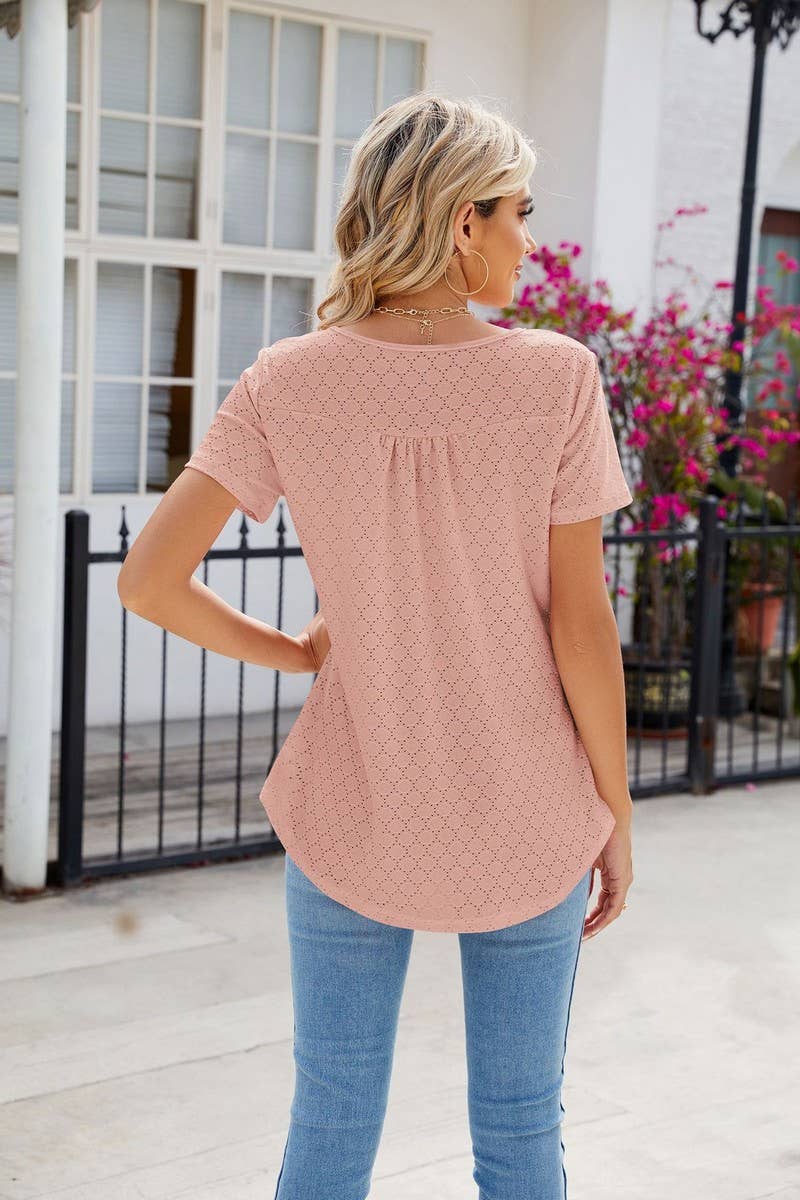 CWTBLS0435_Round Neck Short Sleeve Blouse