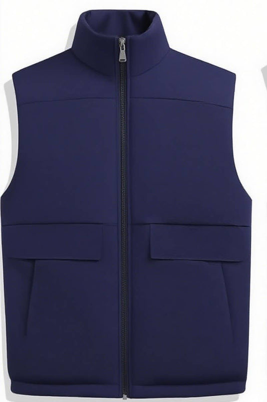 CWOV00101_SOLID COLOR CASUAL ZIPPER DOWN COTTON VEST