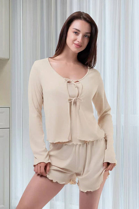 CWSPJ0317_SUSPENDER CARDIGAN LONG SLEEVE SHORTS PAJAMA SET