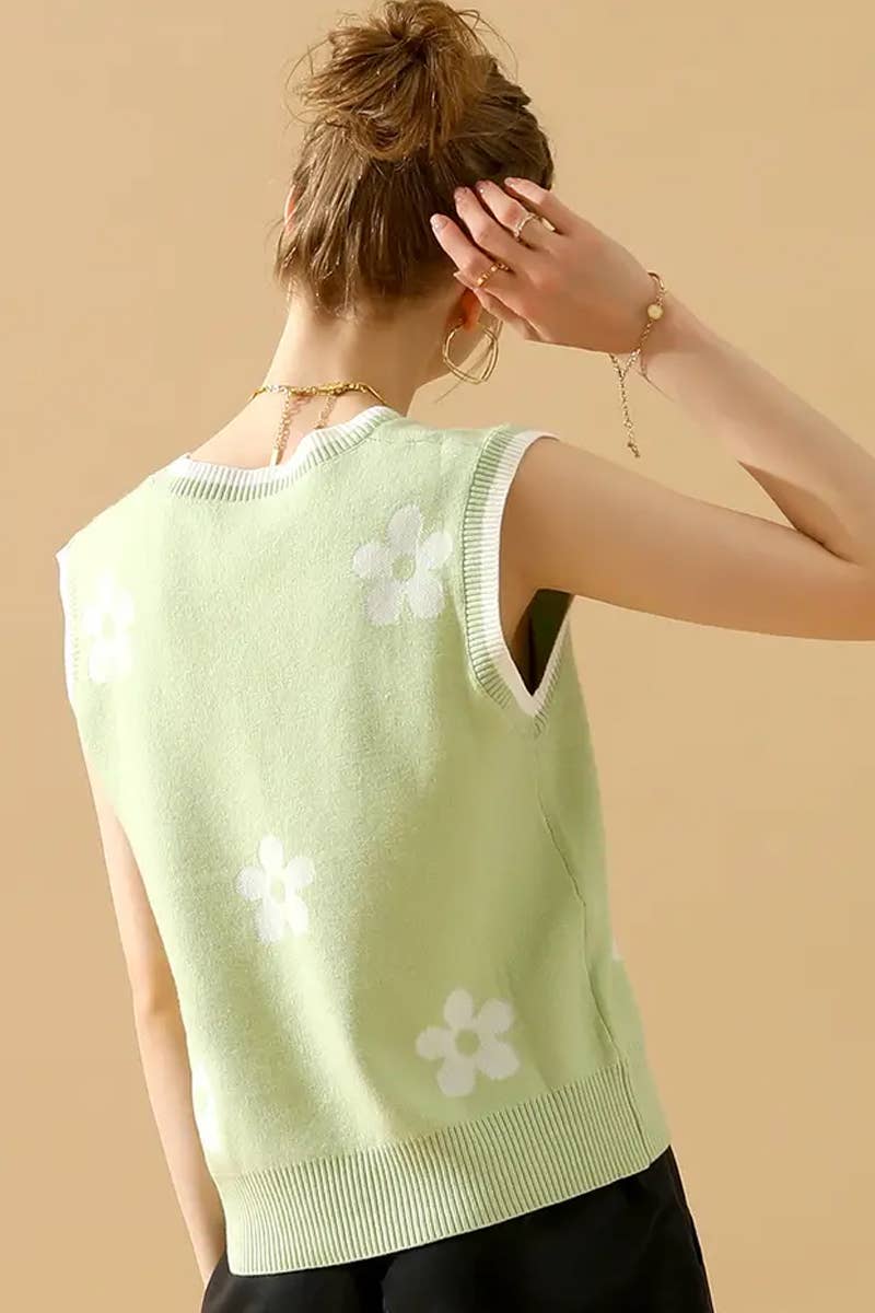 CWTBLS1762_SPRING AND SUMMER V-NECK SLEEVELESS FLORAL VEST