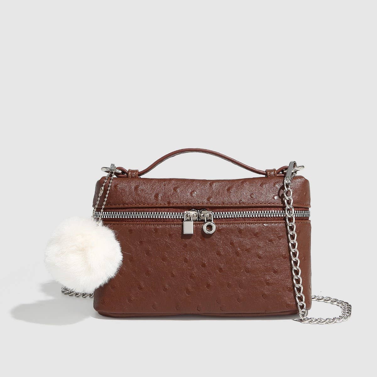 Chic Ostrich Grain Chain Shoulder Vanity Bag_CWAB5722