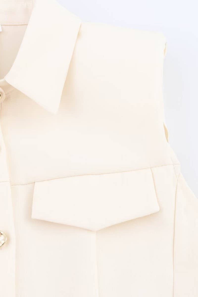 CWDSD7810_ELEGANT SLEEVELESS SHORT DRESS WITH SHOULDER PADS