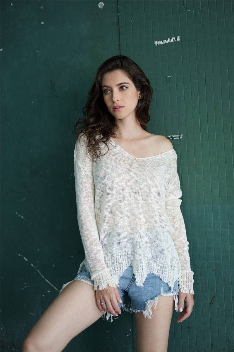 CWOSWL2033_V-Neck Long Sleeve Knit Pullover Top