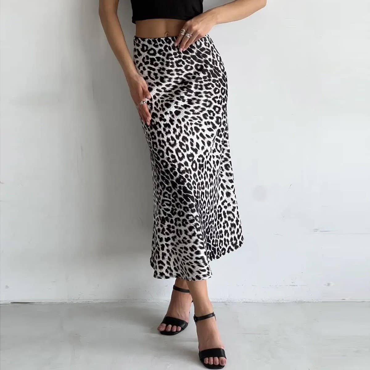 SATIN SKIRT SEXY LEOPARD PRINT MAXI SKIRT_CWAB4798