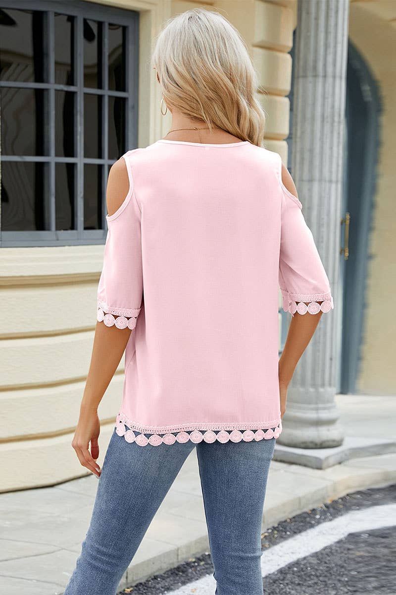 CWTBLS0293_Trim Detailed Short Sleeve Round neck Top