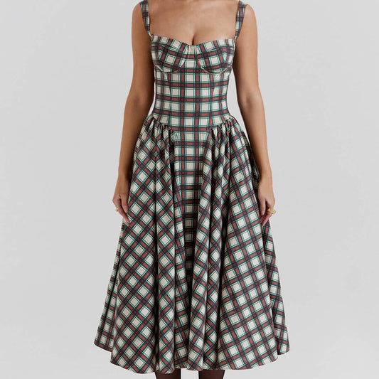 Camisole plaid court dress with big back