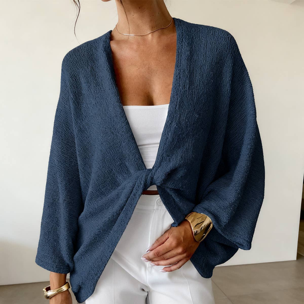 Cross design deep V-neck casual loose sweater